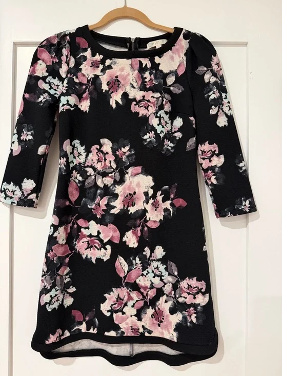 Black Floral Dress with Pink Accents - Picture 1 of 3